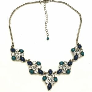 Vtg Avon Blue/Green/Crystal Stmt Bib collar neckla